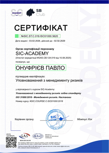Certificate NoSIC.ST.C.019.ISO31000.5620