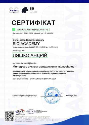 Certificate SIC.St.M.019.ISO37301.5779
